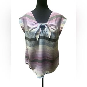 7th avenue Chic Striped Blouse with Bow Accent GUC S